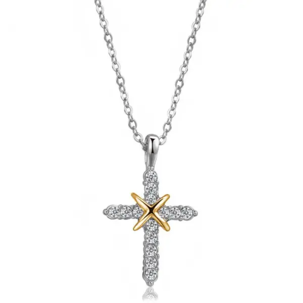 CZ Crossed Crosses Pendant Necklace
