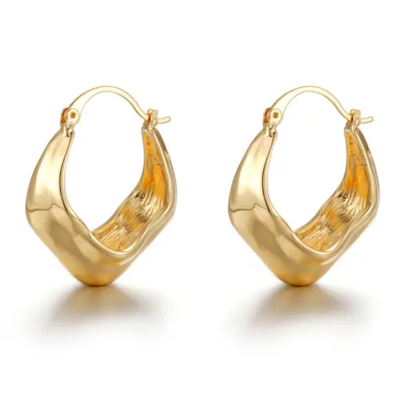 Asymmetrical Textured Metal Hoop Earrings - Cold Tone Aesthetic