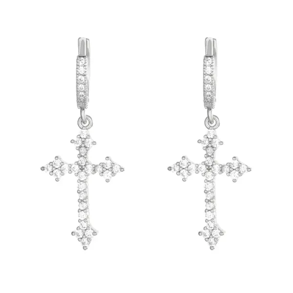 Diamond-Encrusted Cross Earrings for Women