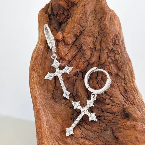 Diamond-Encrusted Cross Earrings for Women - Image 3