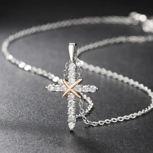 CZ Crossed Crosses Pendant Necklace - Image 5