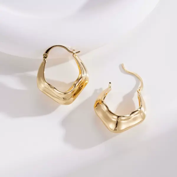 Asymmetrical Textured Metal Hoop Earrings - Cold Tone Aesthetic - Image 4