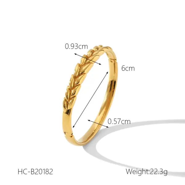 Stainless Steel Wheat Ear Bangle Bracelet - Image 2