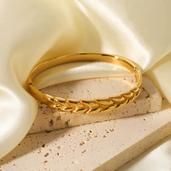 Stainless Steel Wheat Ear Bangle Bracelet - Image 7