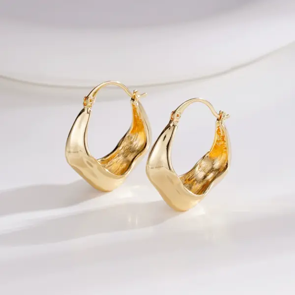 Asymmetrical Textured Metal Hoop Earrings - Cold Tone Aesthetic - Image 5