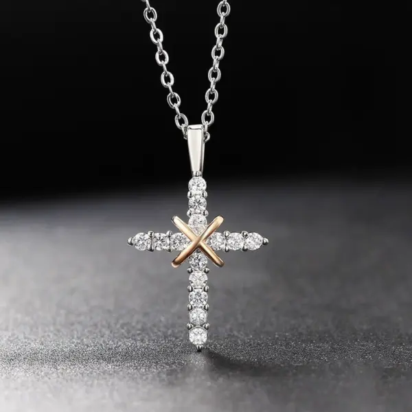 CZ Crossed Crosses Pendant Necklace - Image 4
