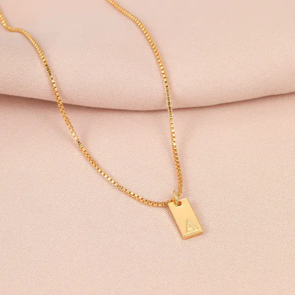 Alphabet Box Chain Necklace with Square Letter Pendant - Trendy Choker Design - Image 3